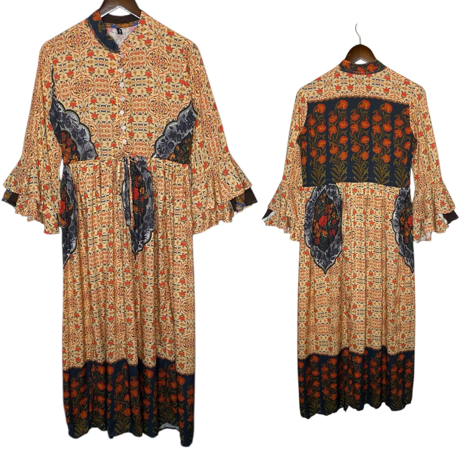 Zara Bell Sleeve Maxi Dress Mixed‎ Boho Print - Image 2