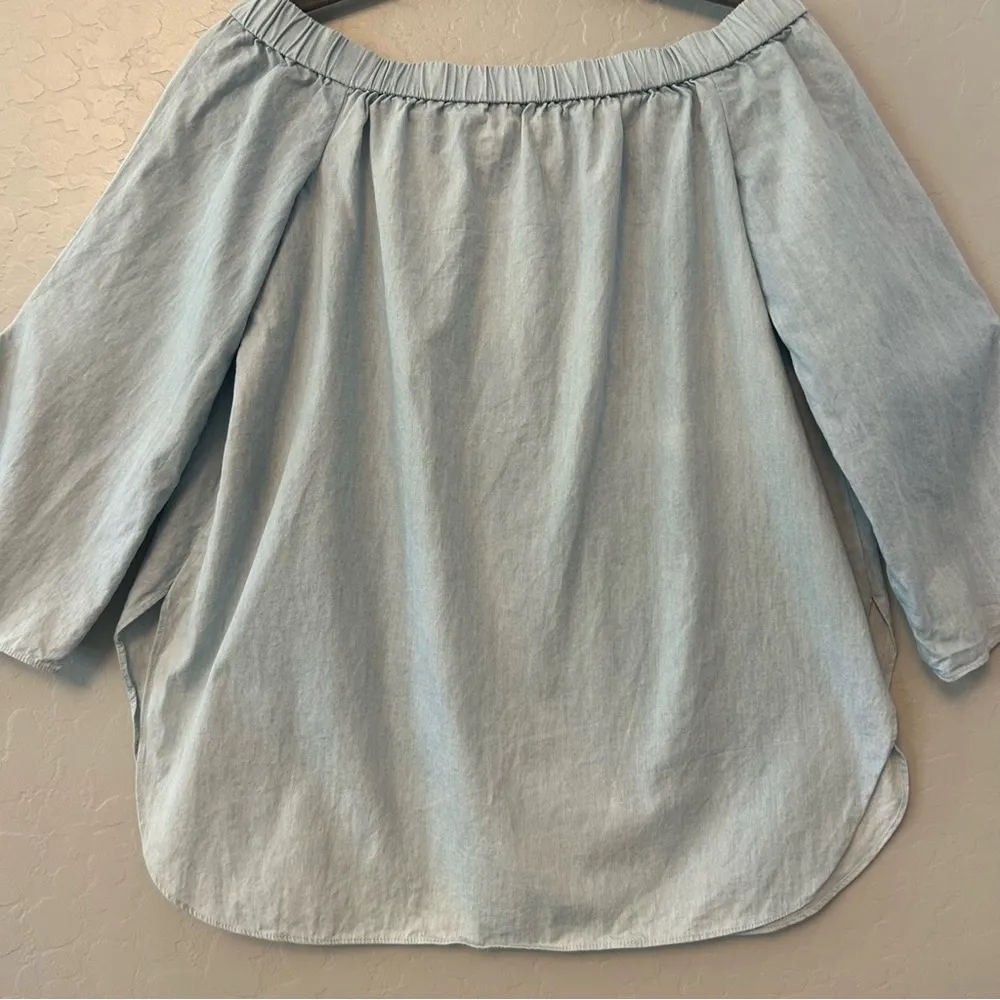 Tibi chambray off the shoulder tie sleeve blouse top size 0 - Image 11