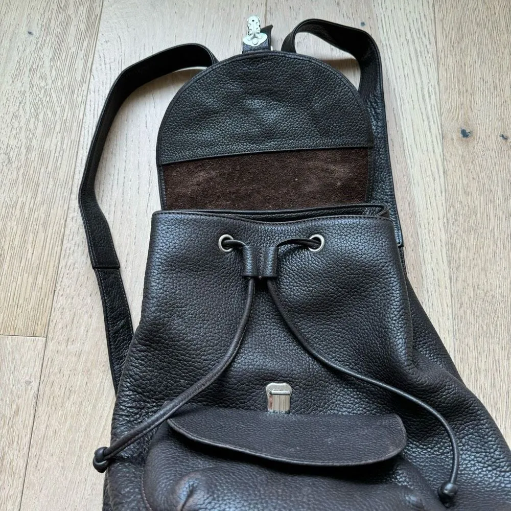VTG Eddie Bauer Backpack 100% Leather Brown Rucksack Drawstring Bag Purse Heavy - Image 9