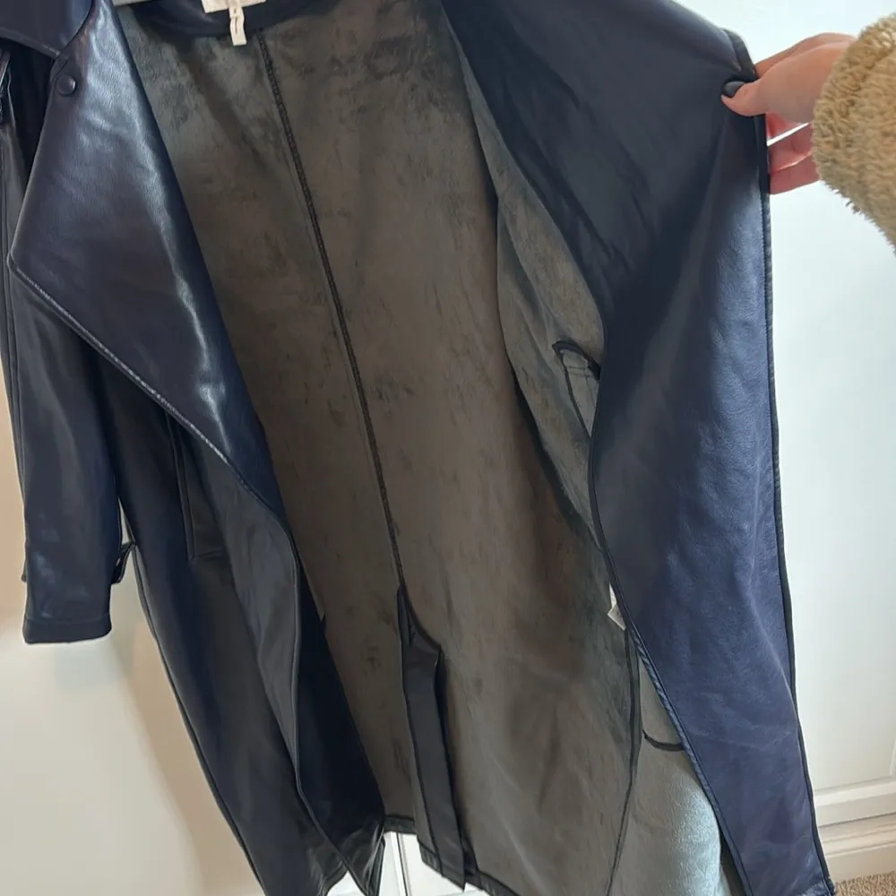 Faux Leather Navy Trench Coat - Image 6