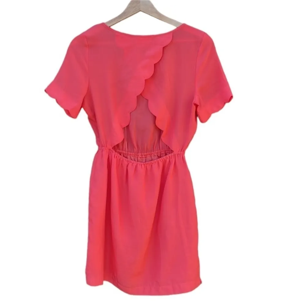 Lush women's size small sheer bright peach dress with scalloped open back - Image 2