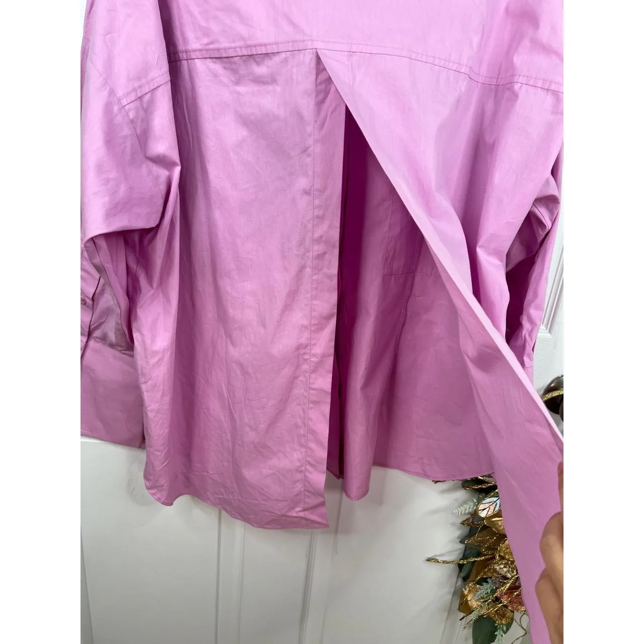 Topshop Shirt Oversized Sz US S 4-6 Pink Collared Long Sleeve Split Back Cotton - Image 10