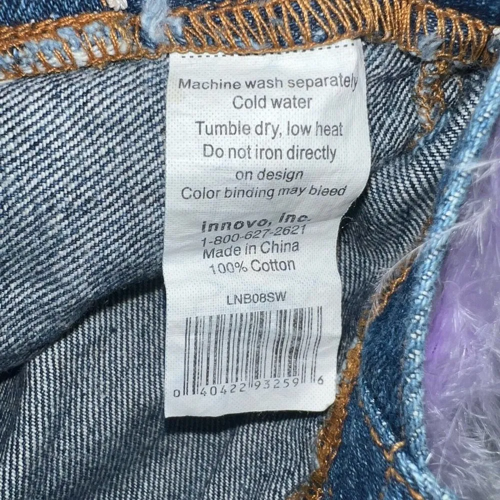 Denim Tote Bag Purse Embroidered Name OLIVIA Small Purple Boa Trim Girls Womens - Image 4