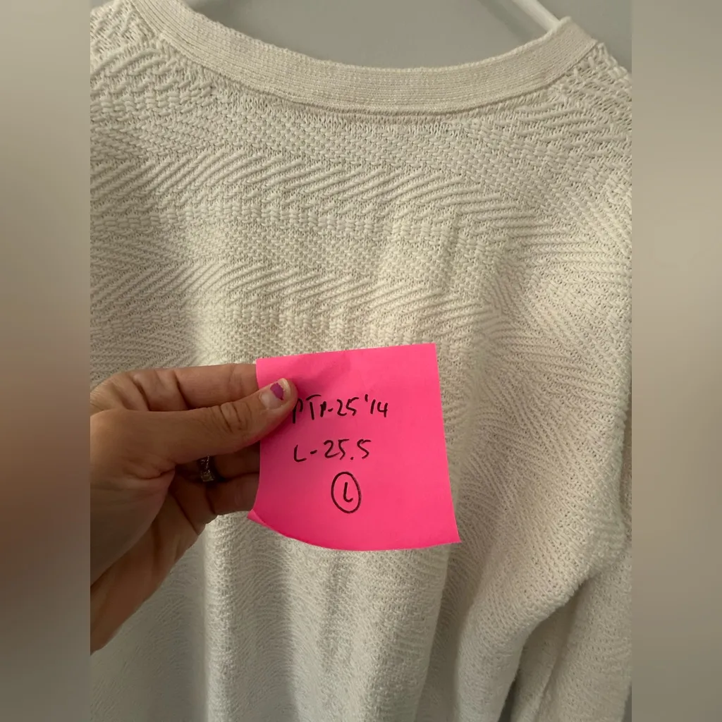 Athleta Sunset Lace Up Sweater Cream White Knit V-Neck Pullover Pattern Size L - Image 9