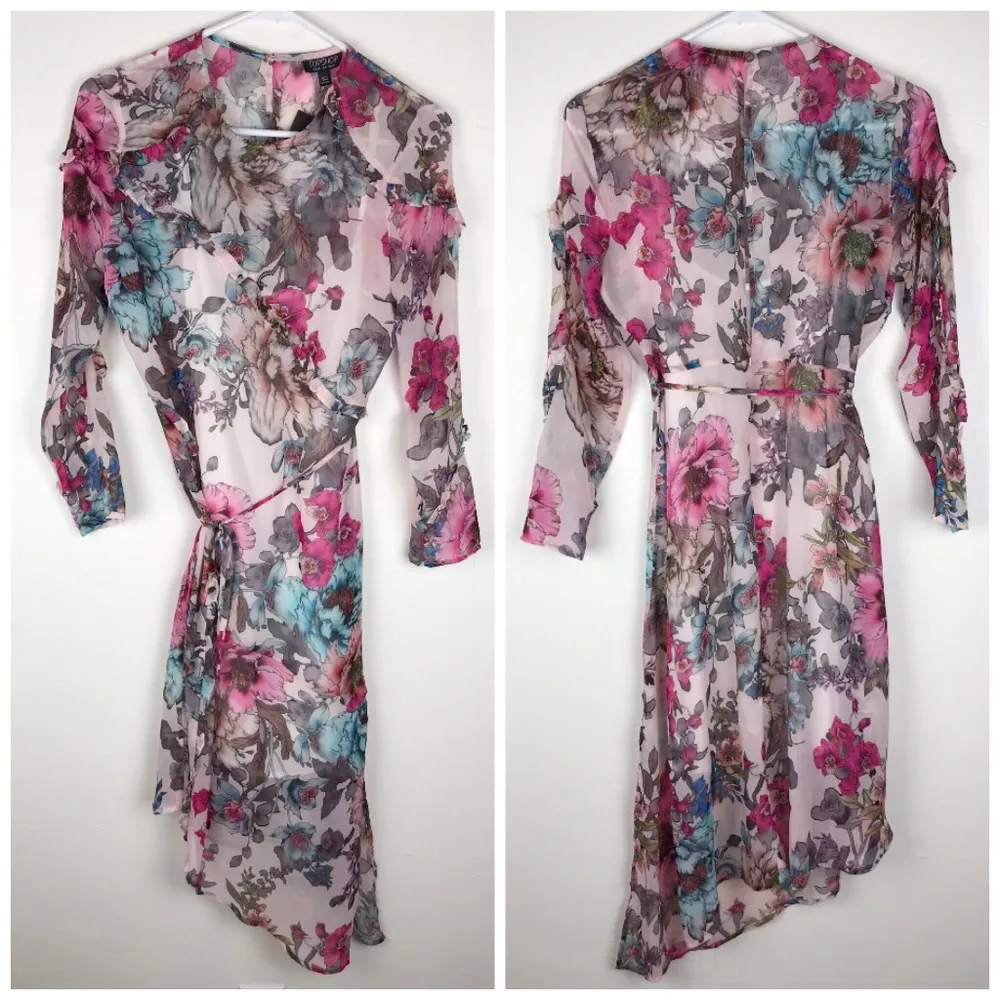 Topshop Ruffle Floral Midi Dress Spring Wedding Girly Date NEW - Image 3