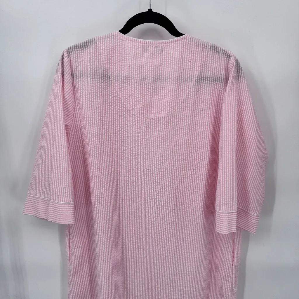 Miss Elaine Full Zip Robe Womens M Pink‎ White Seersucker Cotton Blend VTG Pink Size M - Image 5