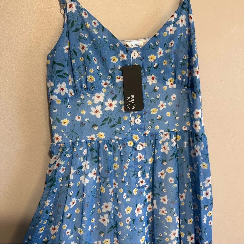 NWT Sophie &Trey Floral Blue Dress Size Medium - Image 4