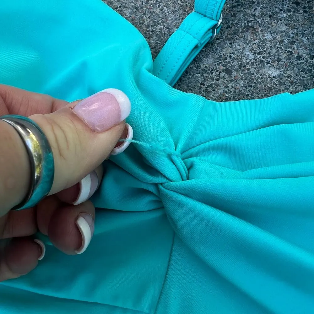 Title Nine 32DD turquoise halter ruched bust convertible tankini swim top - Image 6