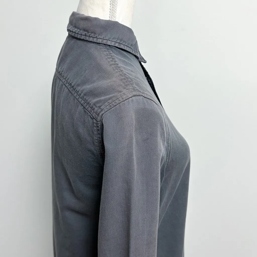 Mother Gray Worn In Washed Out Discolored Snap Button Up Collared Blouse Small - Image 7