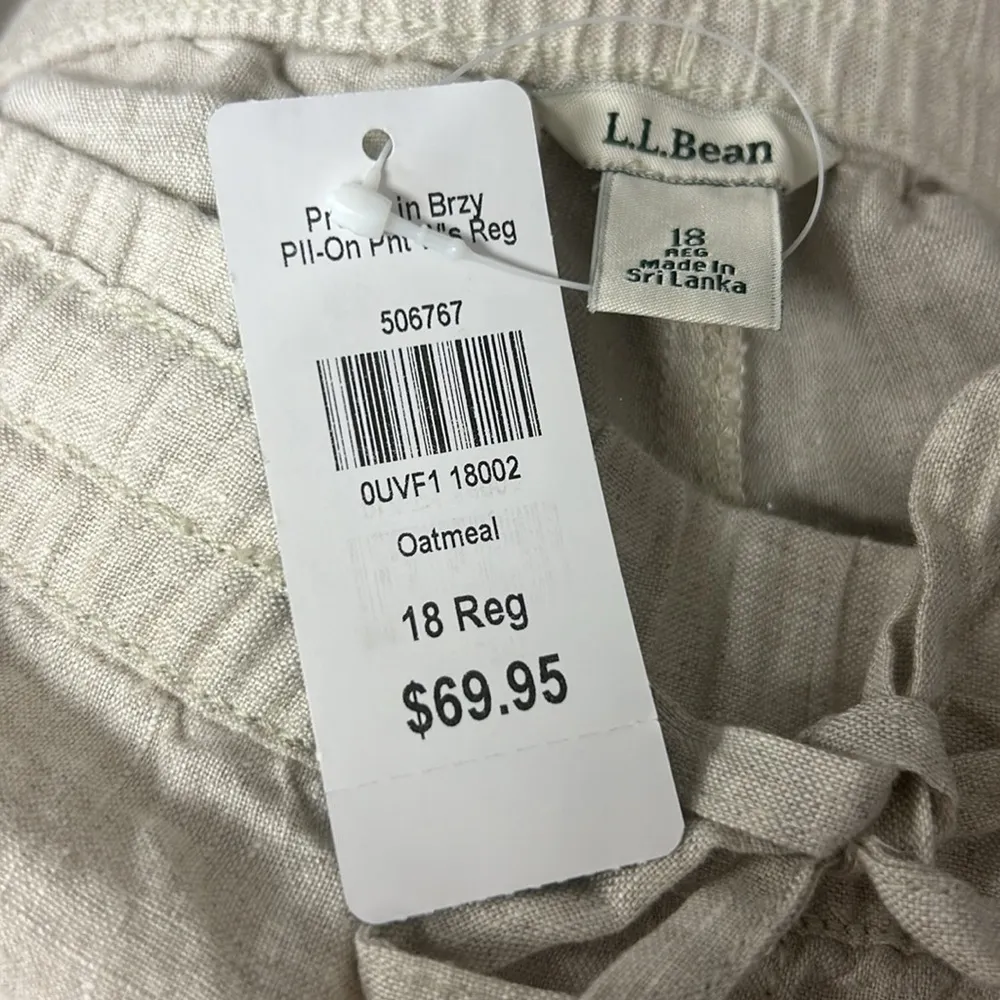 L.L. Bean Premium Linen Breezy Pull-On Pants Oatmeal Size 18 NWT Linen Linen - Image 10