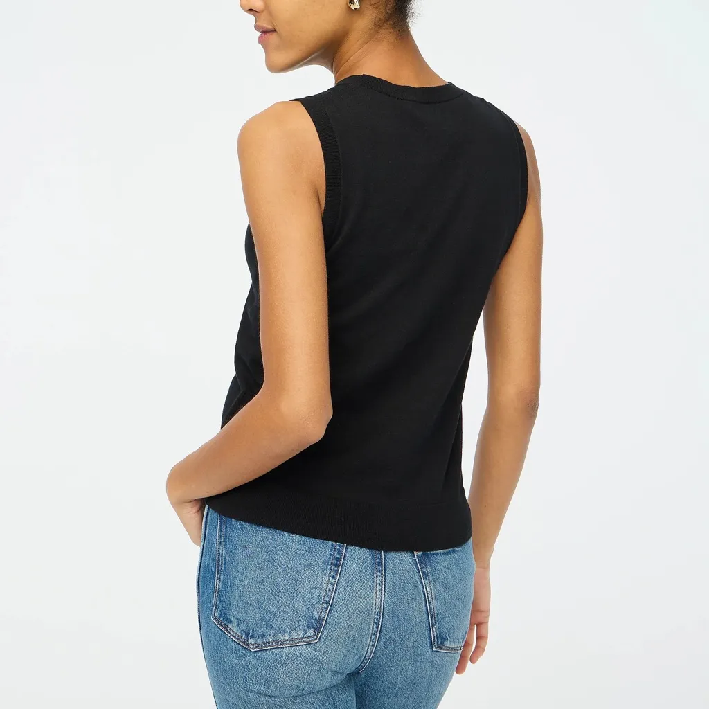 EUC J. Crew Jackie Shell Cotton Sweater Vest Black M holes in right arm seam - Image 3