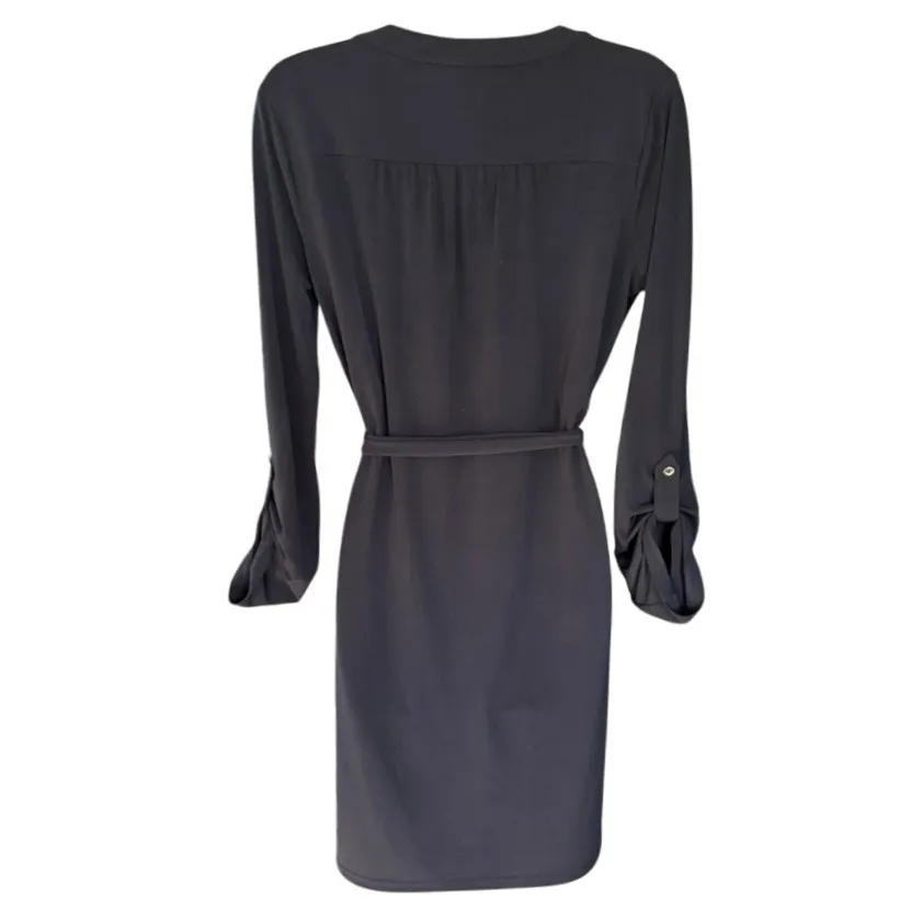 Michael Kors Belted Mini Dress with Gold Chain Sz S Navy‎ Blue - Image 3