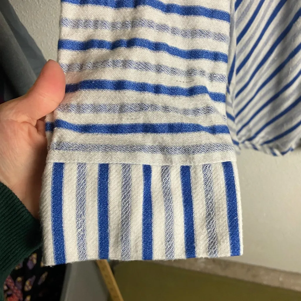 Parsley & Sage Size Xl Collared Striped Blouse Blue White Artsy Top V Neck Work - Image 3