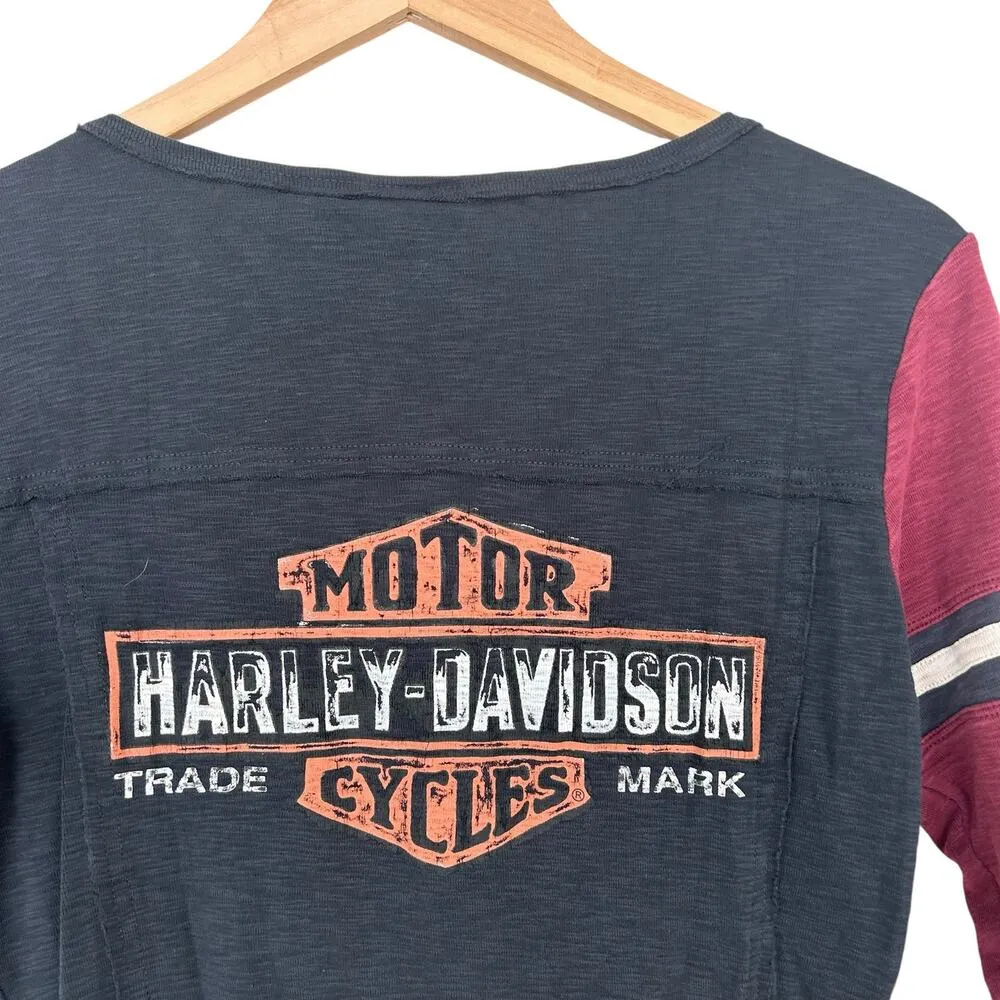 Harley Davidson Black Maroon 3/4 Sleeve Baseball Shirt Sz M - Image 5