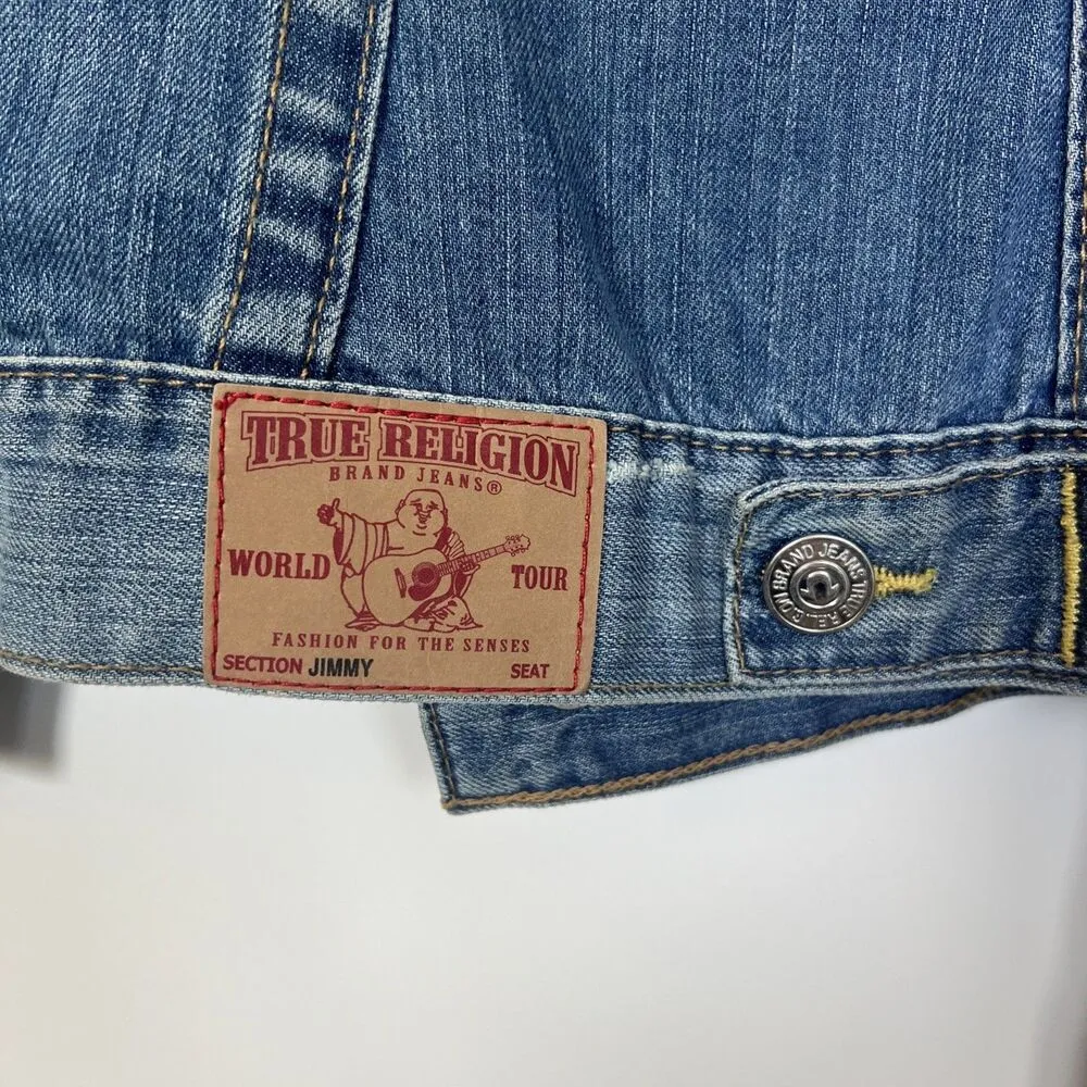 True Religion World Tour Women’s Jimmy Denim Trucker Jacket Blue Size XS - Image 6