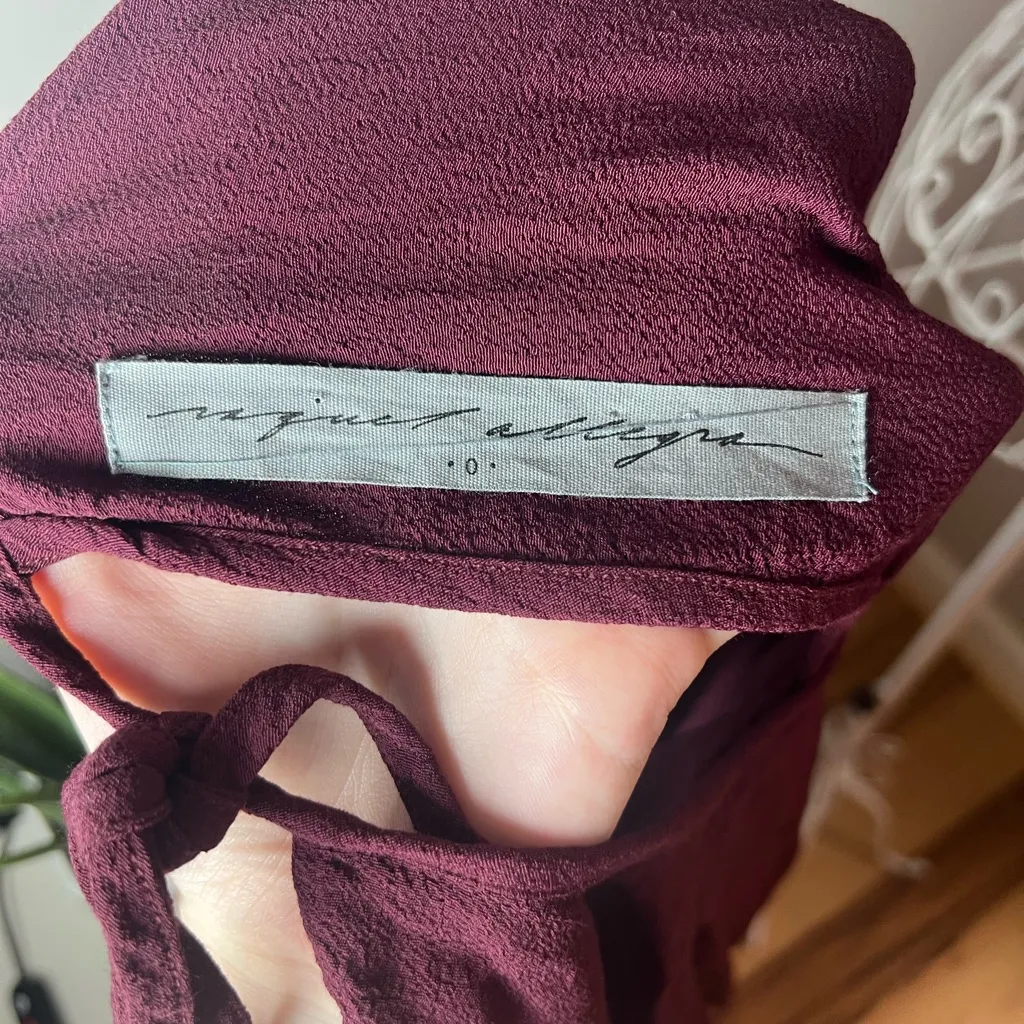 Raquel Allegra Women's 0 Burgundy Long Sleeve Blouse High Gathered Neck Fray Hem Red - Image 4