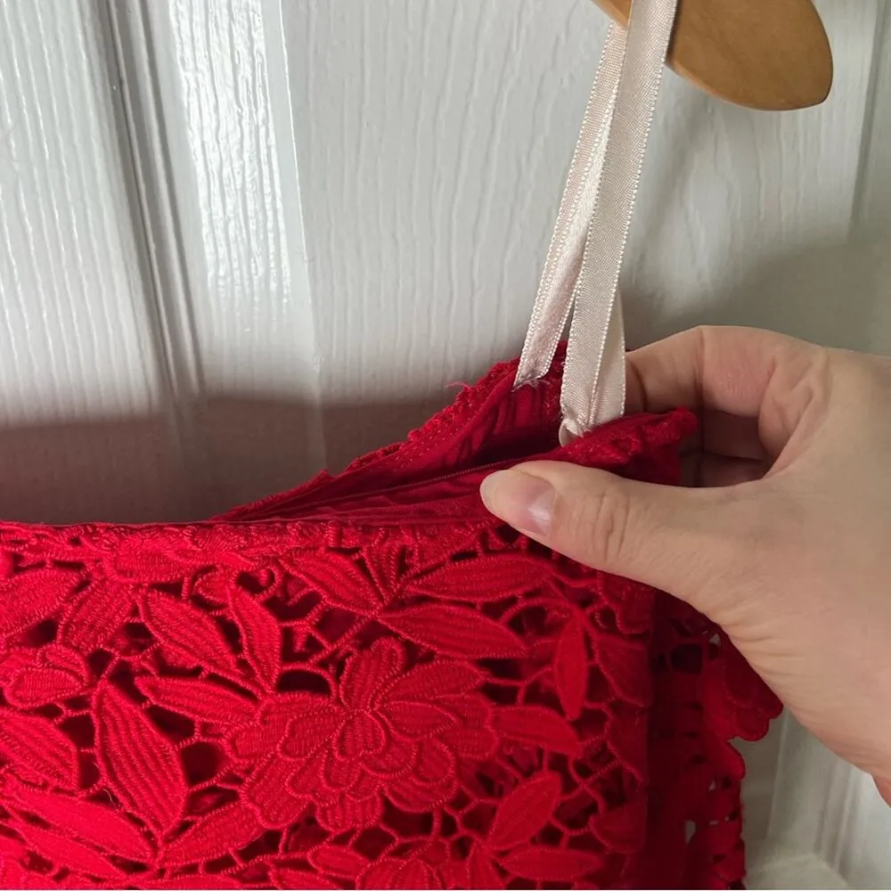 Shoshana Red Off The Shoulder Lace Harrison Sheath Tea Midi Length Dress 4 - Image 4