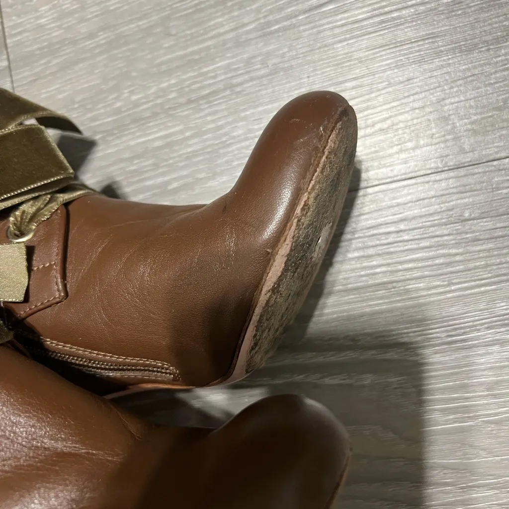 Red Valentino Brown Leather Knee High Boots Bow Detail Made in Italy - Image 8