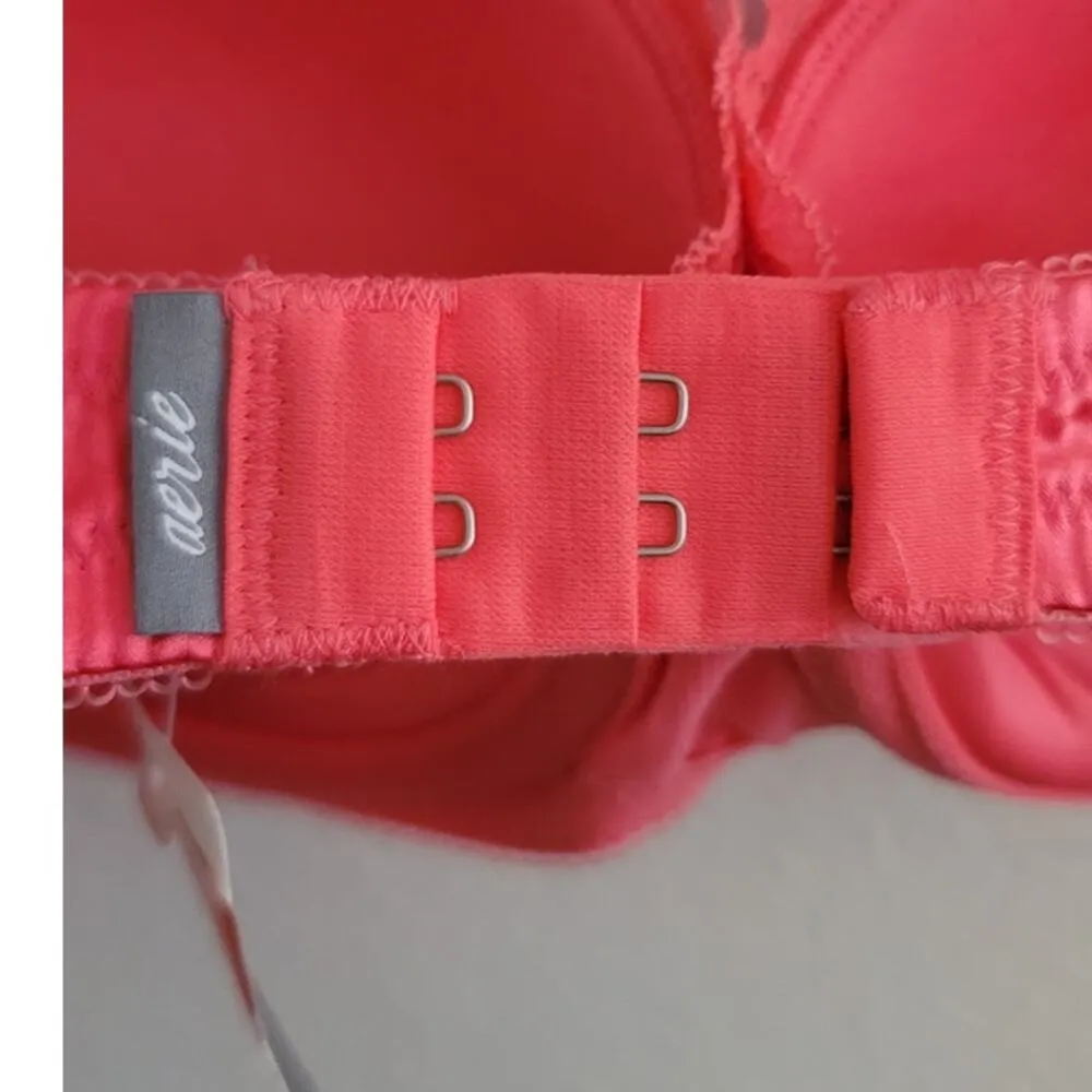 Aerie Limited Edition Holly Satin Padded Lace Trim Push-Up Bra Pink Coral 32B - Image 9
