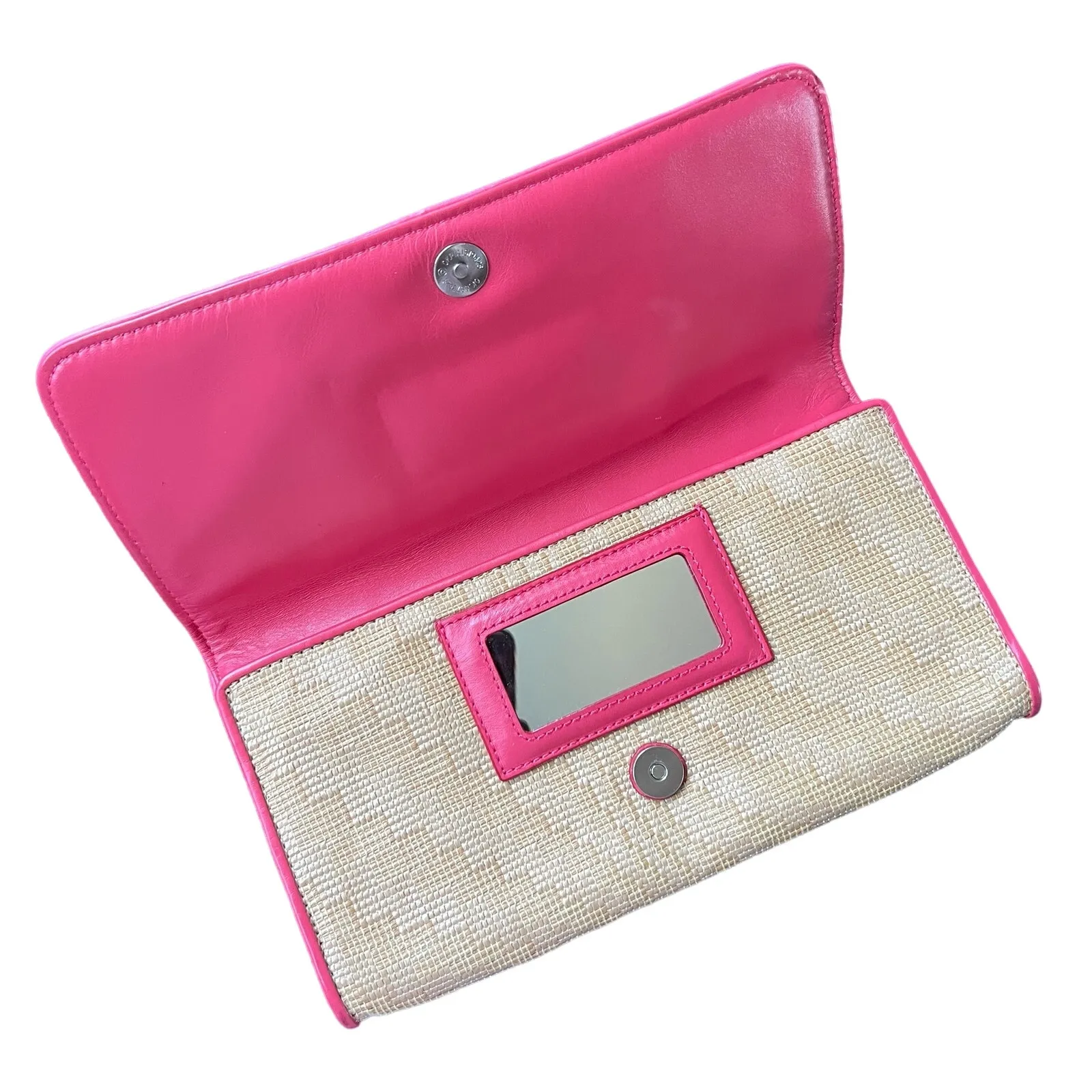 Cole Haan Genevieve Straw Unit Clutch Bag Natural Woven Straw Pink - Image 2