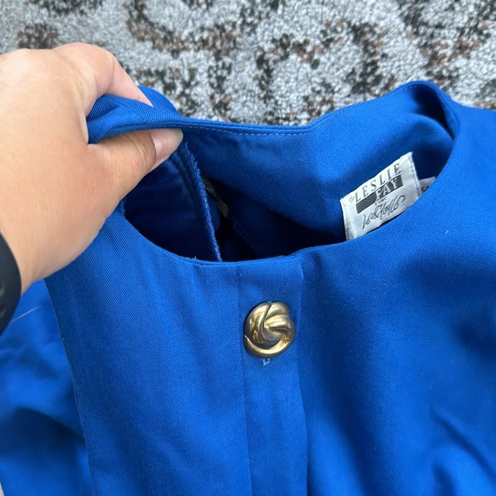 Vintage Leslie Fay for Lord & Taylor Button Down Dress Blue 16 - Image 6
