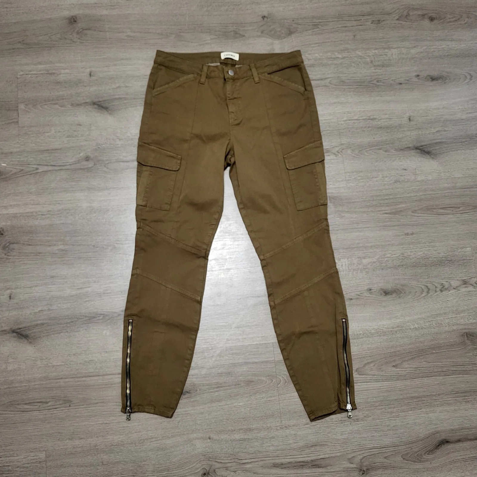 L'Agence Patton High Rise Skinny Cargo Pants Olive Brown Zip Ankle Women size 30 - Image 5