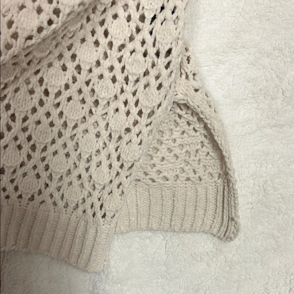 POL Cardigan Open Front Knit Cream with Black Ribbon Detail Sleeves Size Small - Image 4