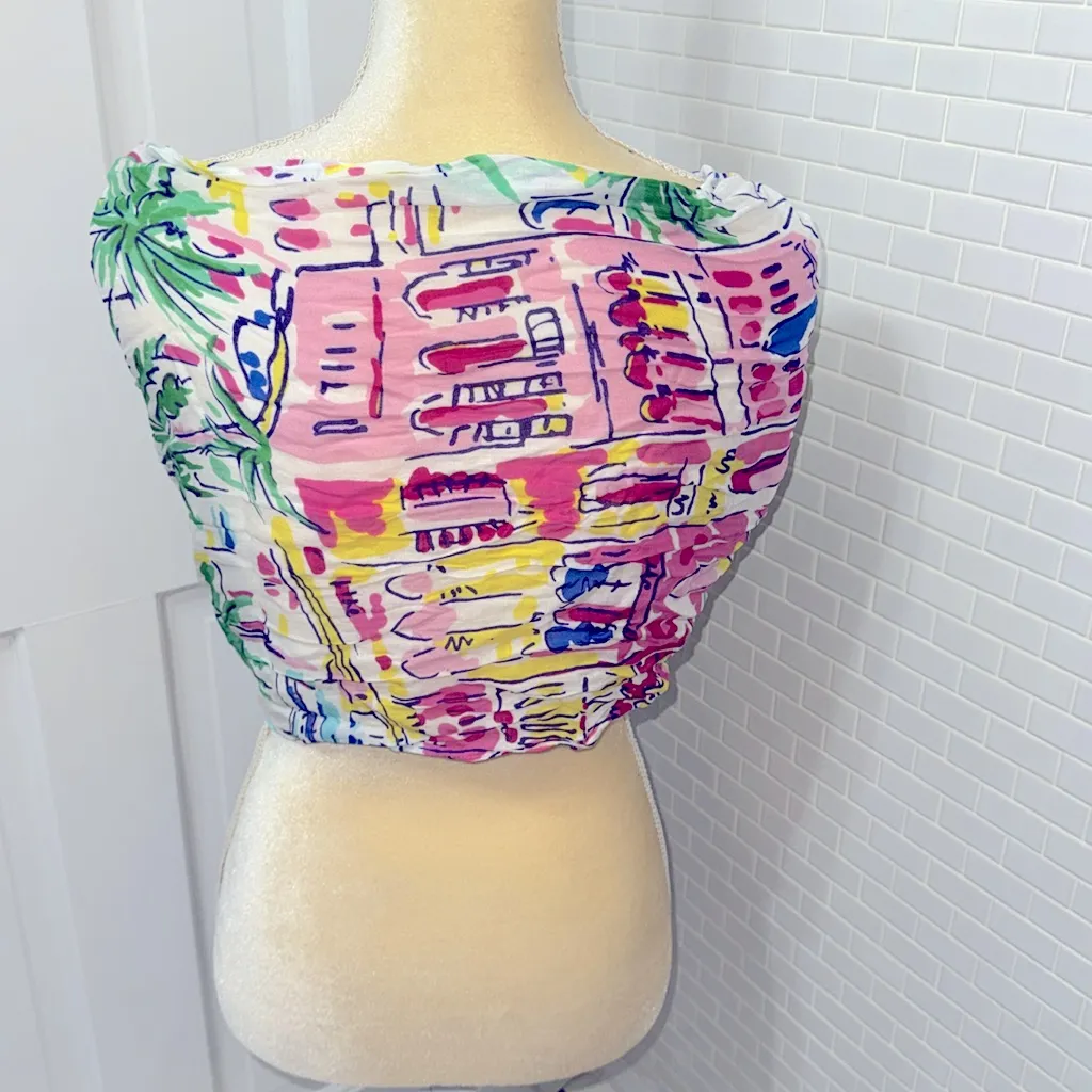 Talbots Multicolor hand printed  Scarf/Shawl 💯 modal polyester. Blue ball fringe - Image 4