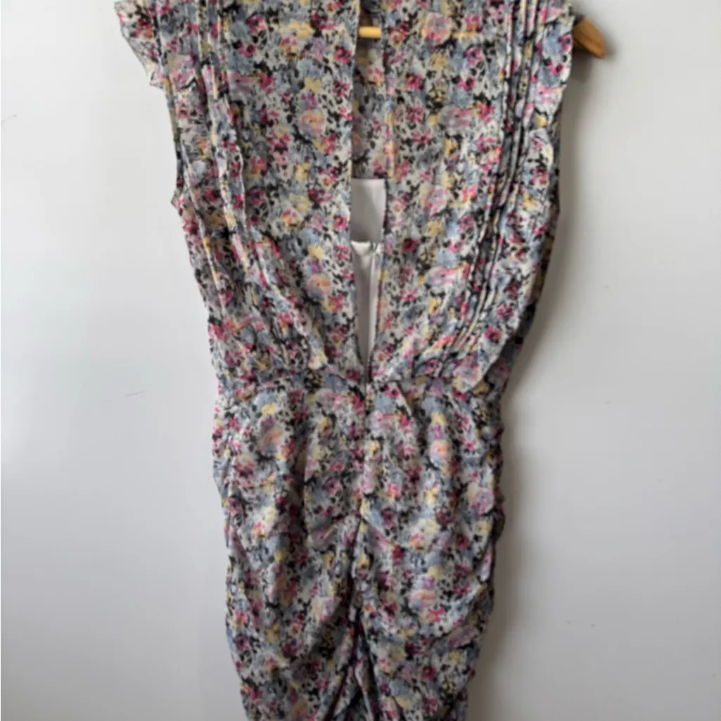 All Saints Pink and Blue Ruffled Ruched Midi‎ Dress Size 2 - Image 8