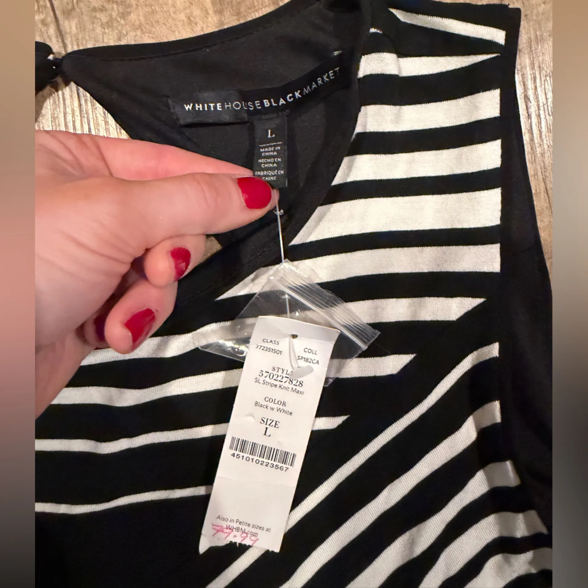 NWT White House Black Market Maxi Black and White Striped Dress Large - Image 4