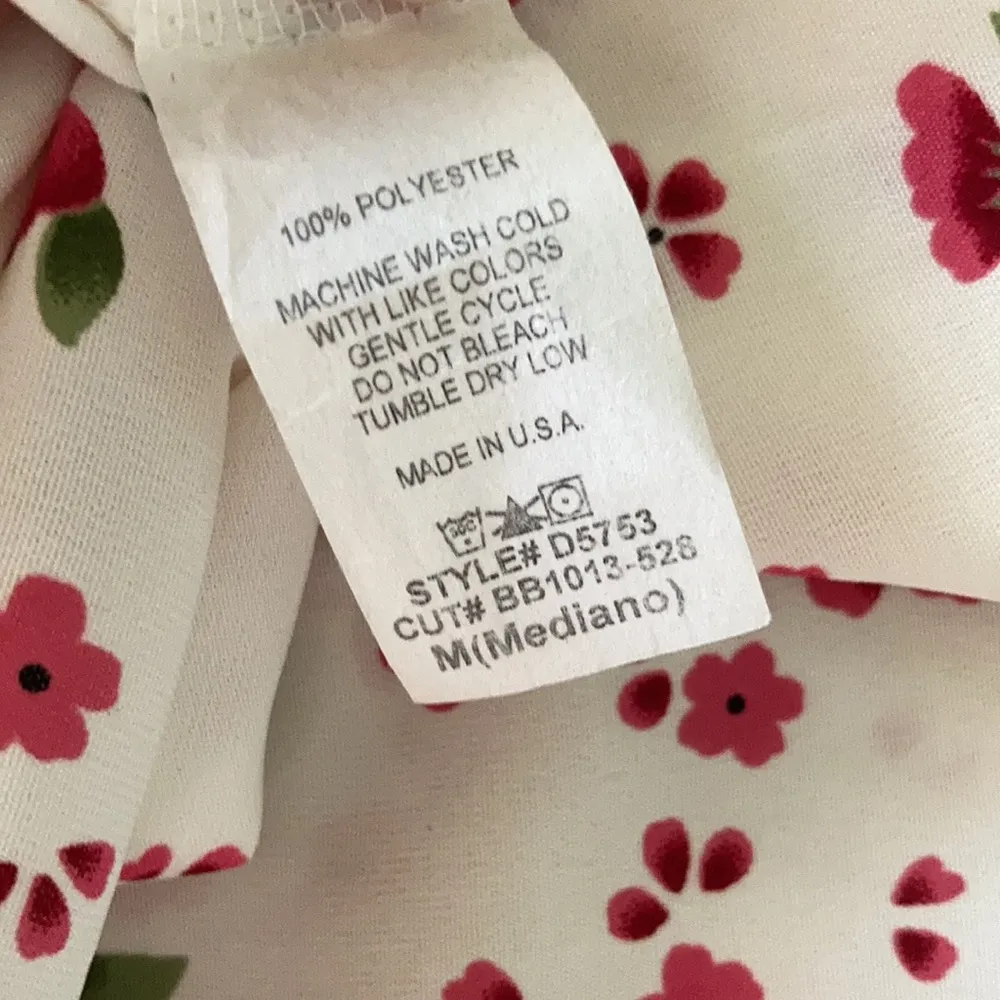 NEW Diosa Floral T-Shirt Puff Sleeve Dress Size Medium Cream Red Y2K 1990s NWT - Image 5