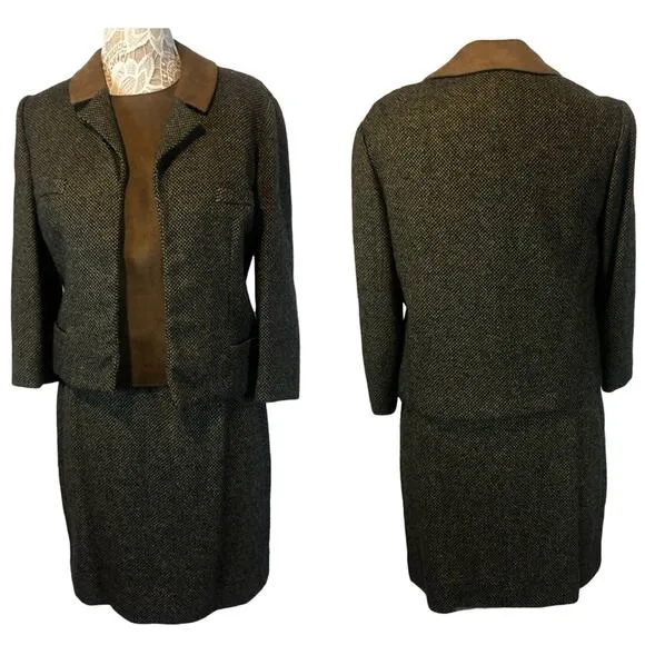 Vintage Glenhaven Green & Brown tweed 3 piece skirt suit late 50's size medium - Image 3