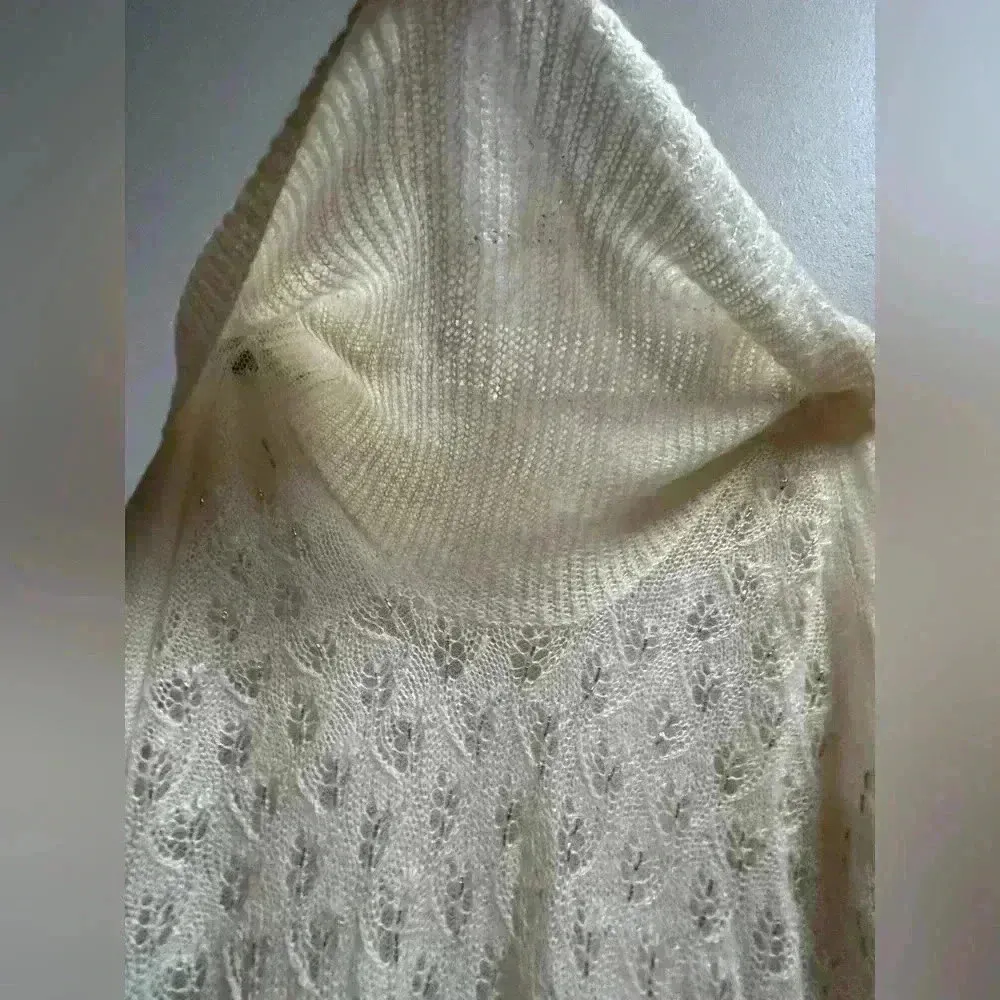 Y2K Ann Taylor Loft Wool Blend Beaded Cowl Sweater | Cream & Silver | Size L - Image 10