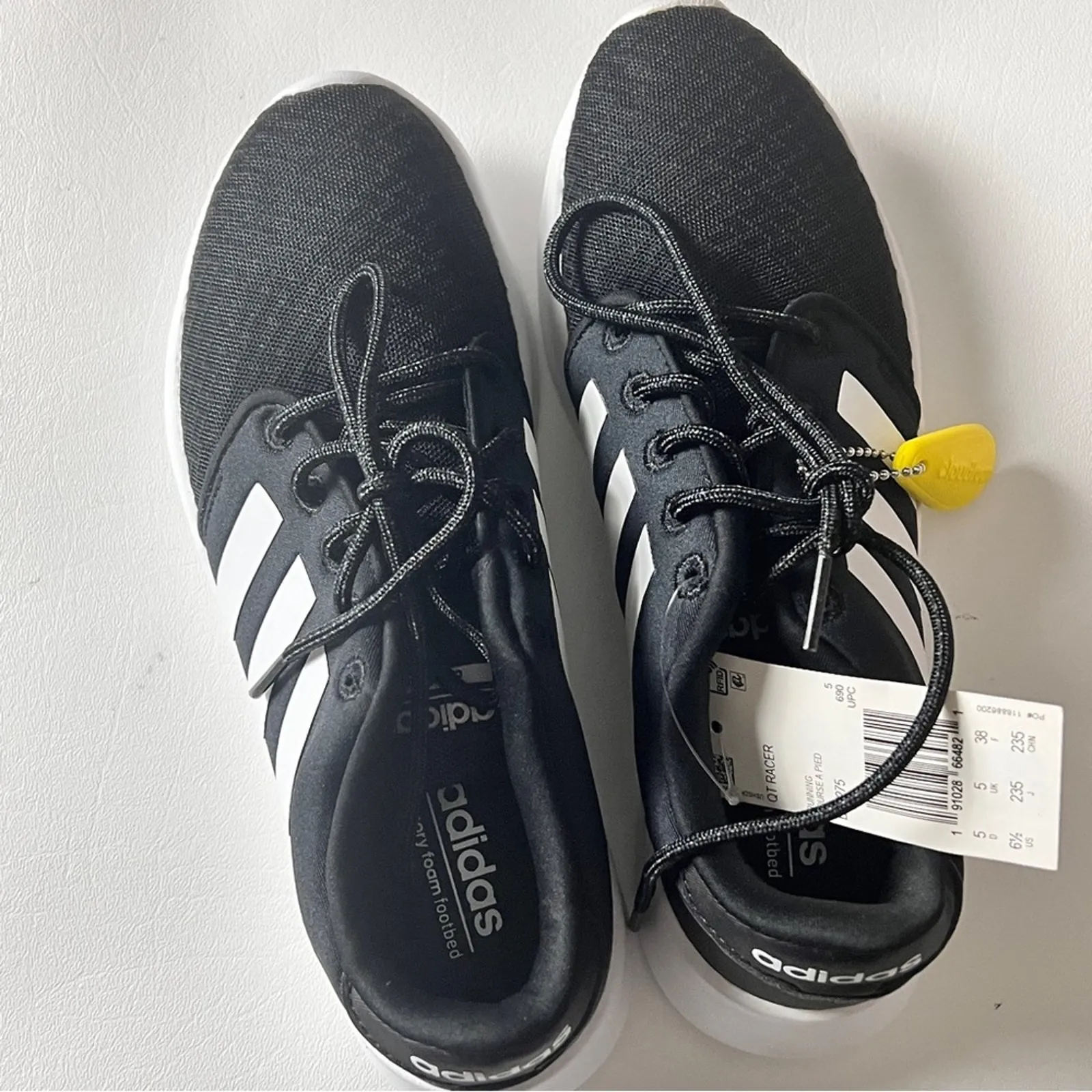 Adidas Women’s QT Racer Cloud Foam Logo Black and White Sneakers Sz 6.5 - Image 7