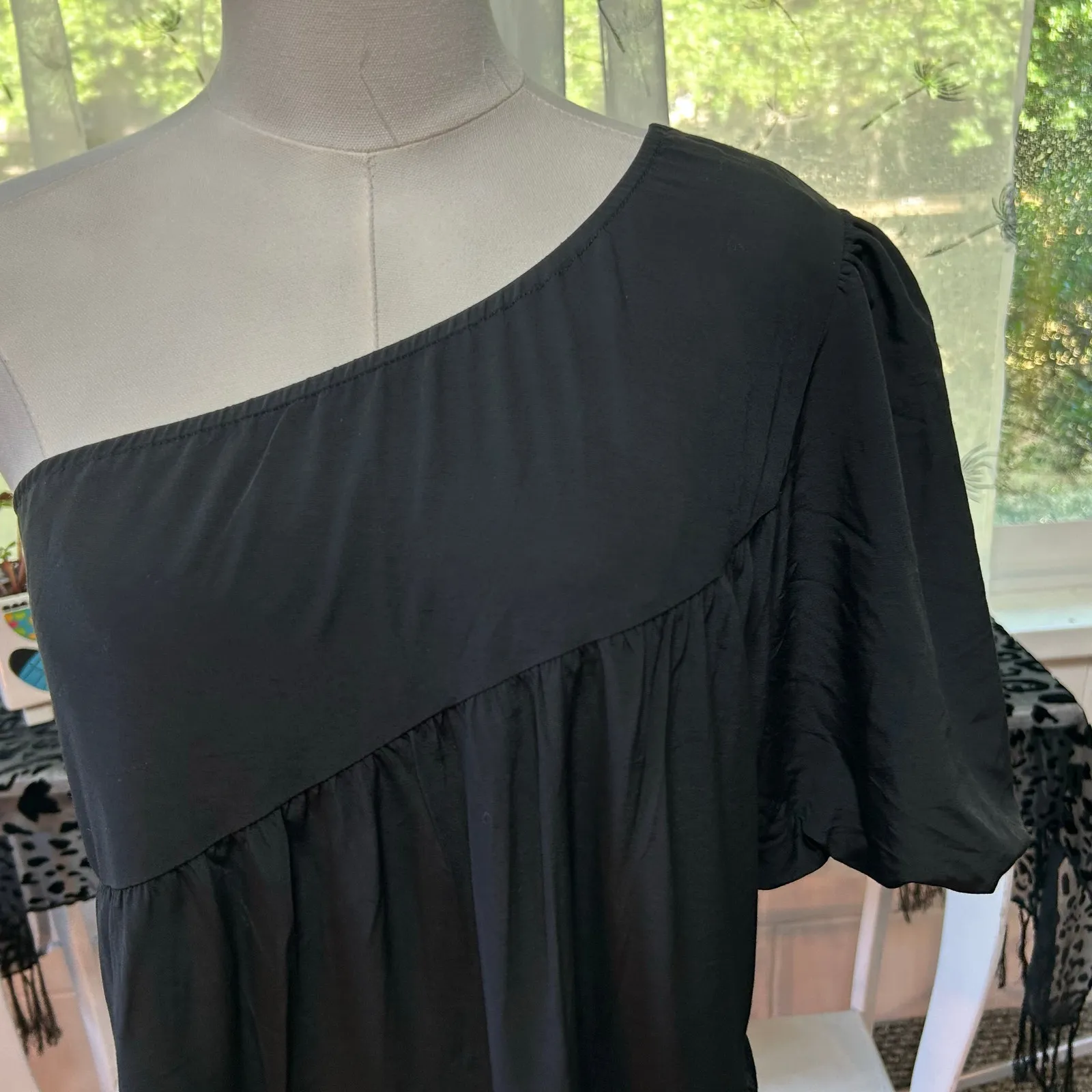Little Black Dress SZ M One Shoulder Puffy Sleeve Layers Formal Punk Kirundo - Image 3
