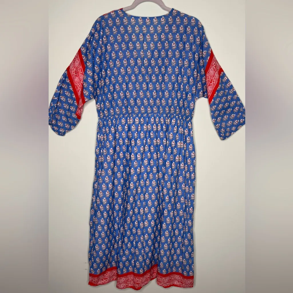 J. Crew Boho Midi V-Neck Floral Cover-Up Dress Block Print Oversize Size Small - Image 5