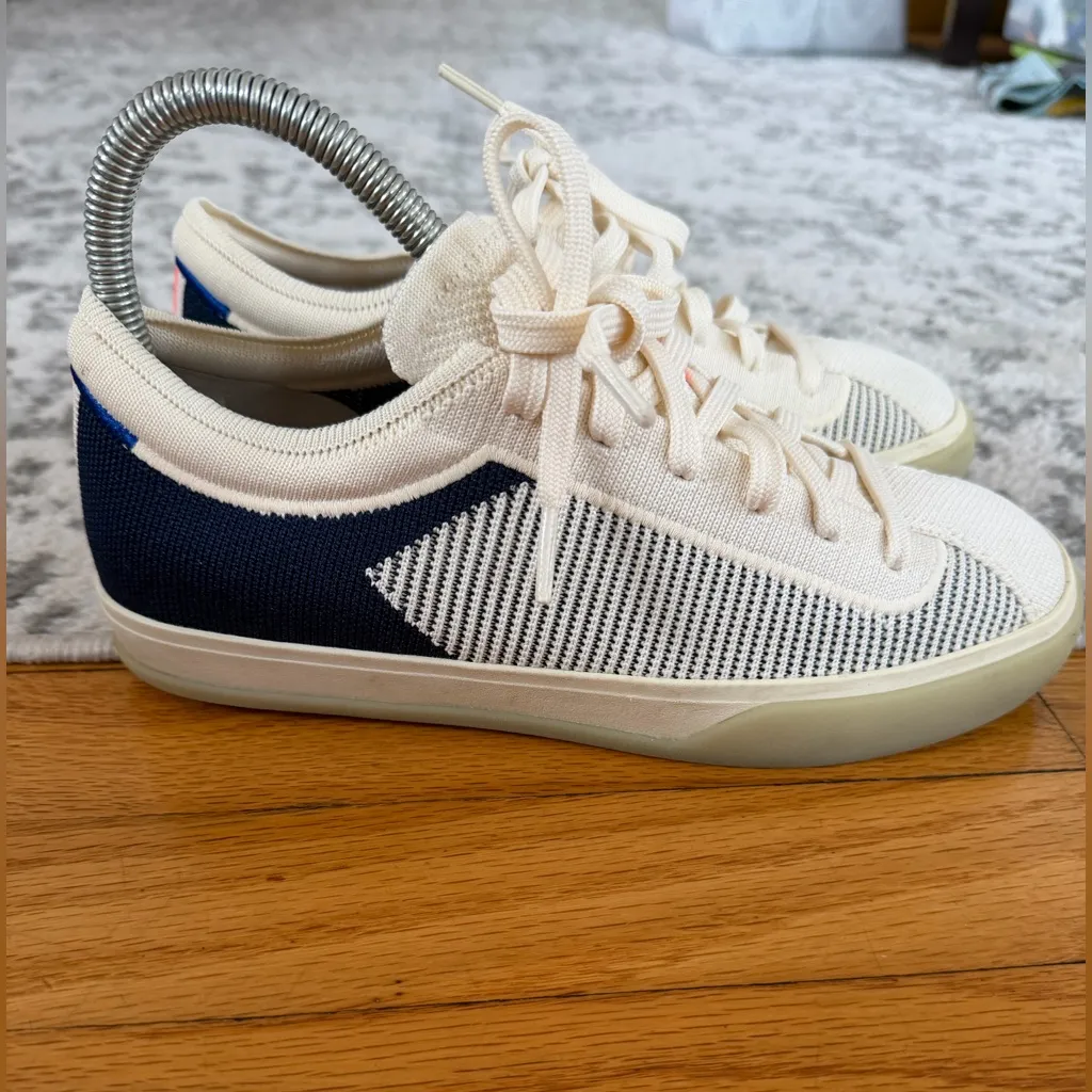 Rothy’s Lace Up Sneakers Classic Navy and Cream Striped size 7 - Image 2