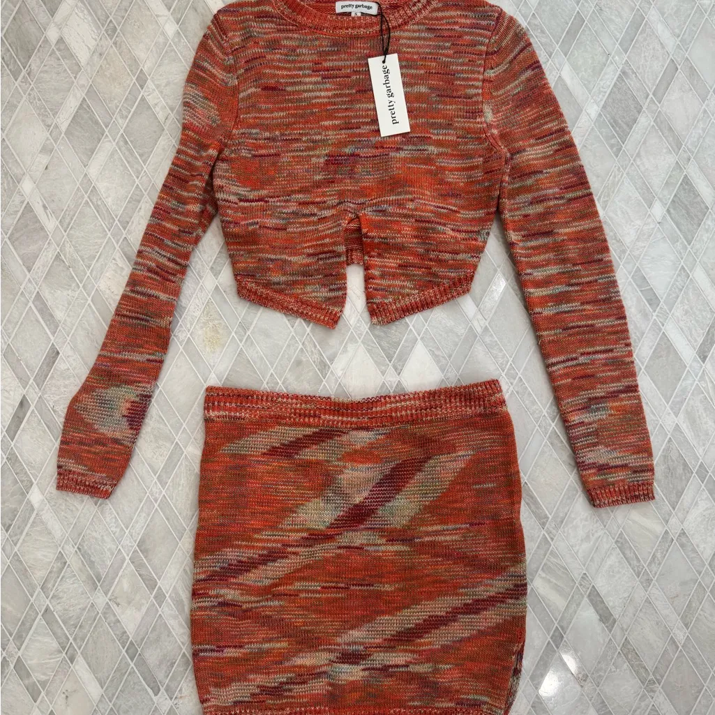 Patterned Knit Skirt Set Red - Image 2