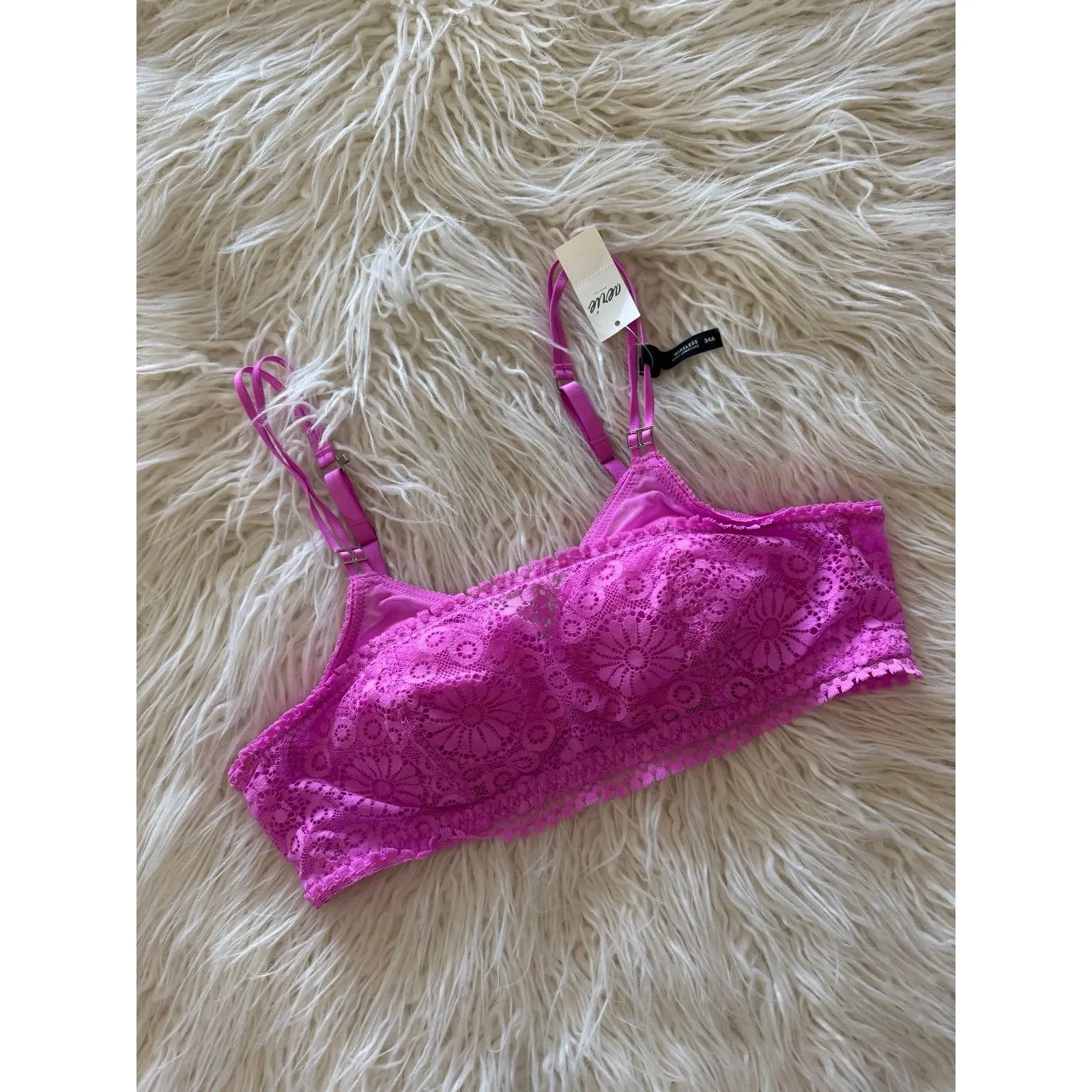 Aerie Real Power Wireless Push Up Joy Convertible Lace Bra Pink Tropics Size 34A - Image 3