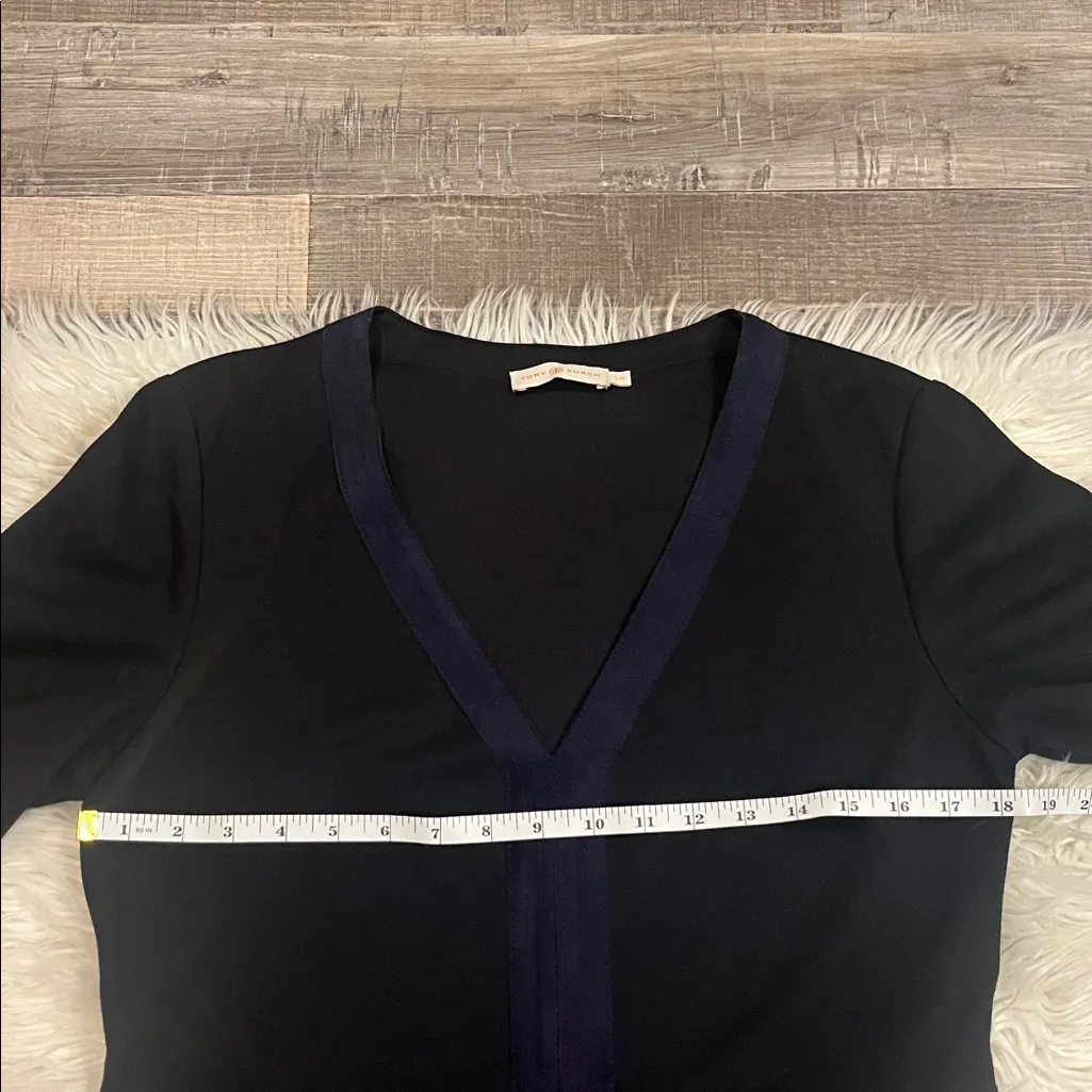 Tory Burch Sallare stretch wool blend dress with goat leather suede trim L - Image 9