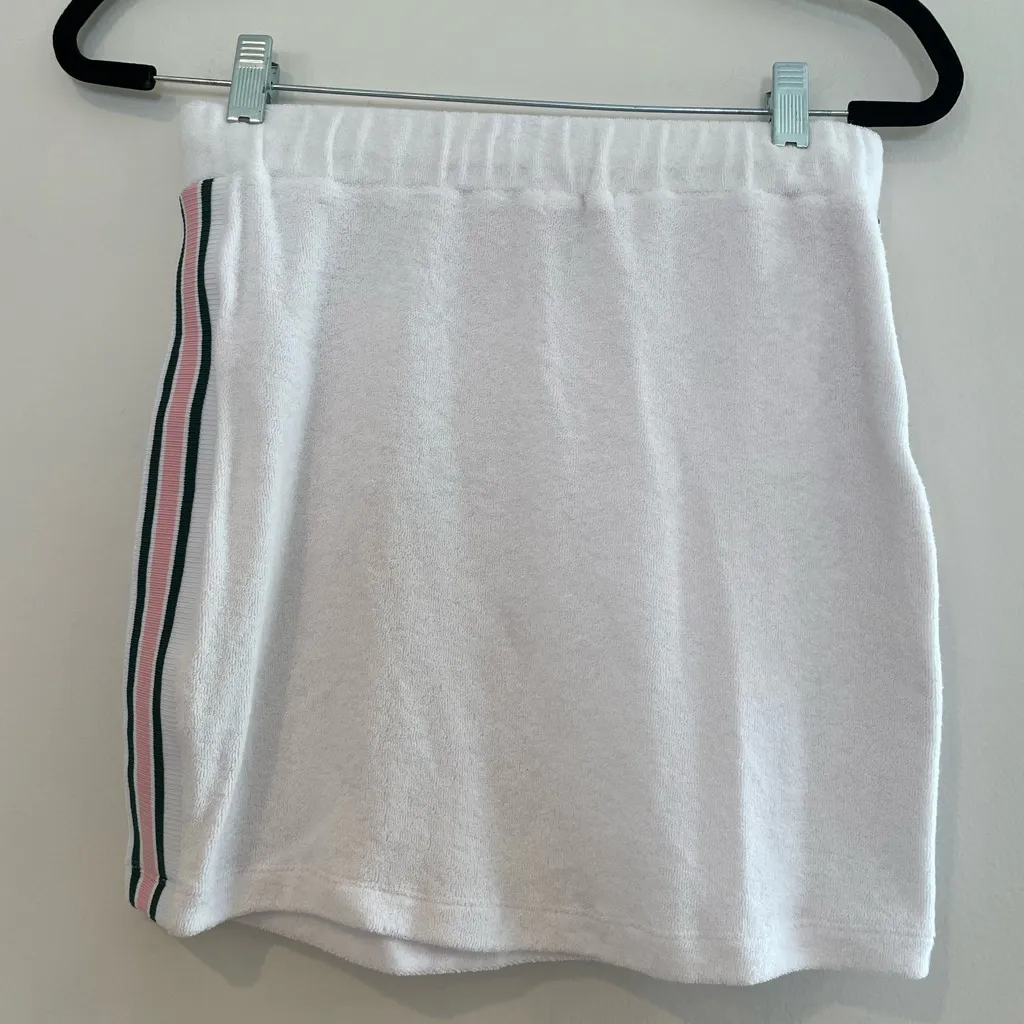 Revolve Tennis Club Drawstring White Terry Mini Skirt Sz XS Sporty Preppy Ribbon - Image 4