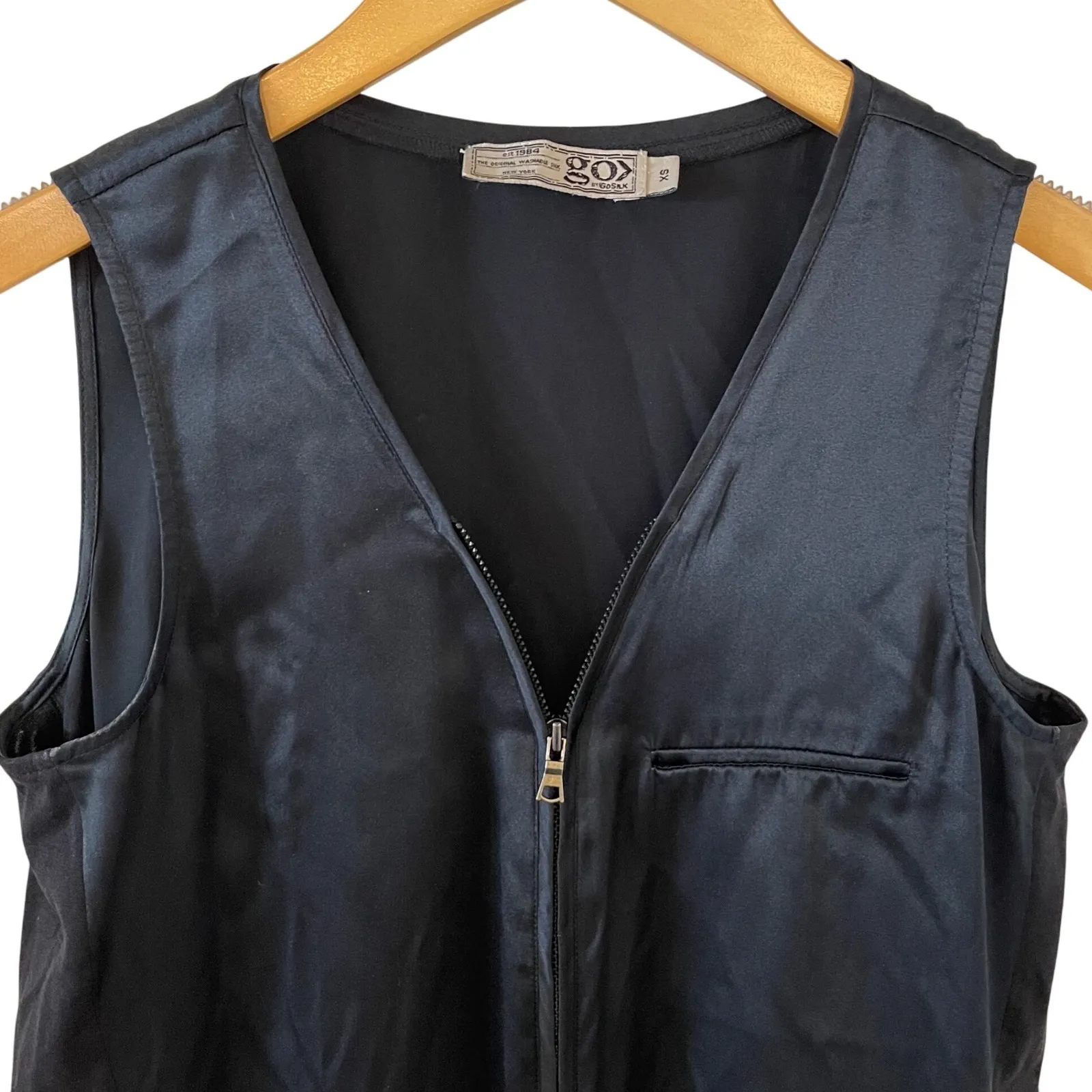 GO by Go Silk Zippy Black Sleeveless Silk Blend Top With Zipper‎ Detail Size XS - Image 3