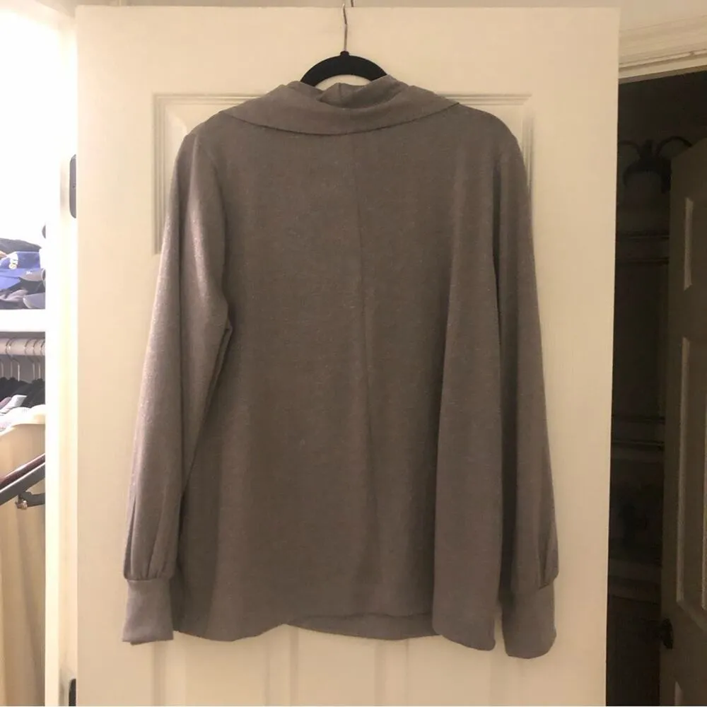 Adrienne Vittadini Gray Silver Sparkle Stretch Cowl Neck Blouse Size XL - Image 6