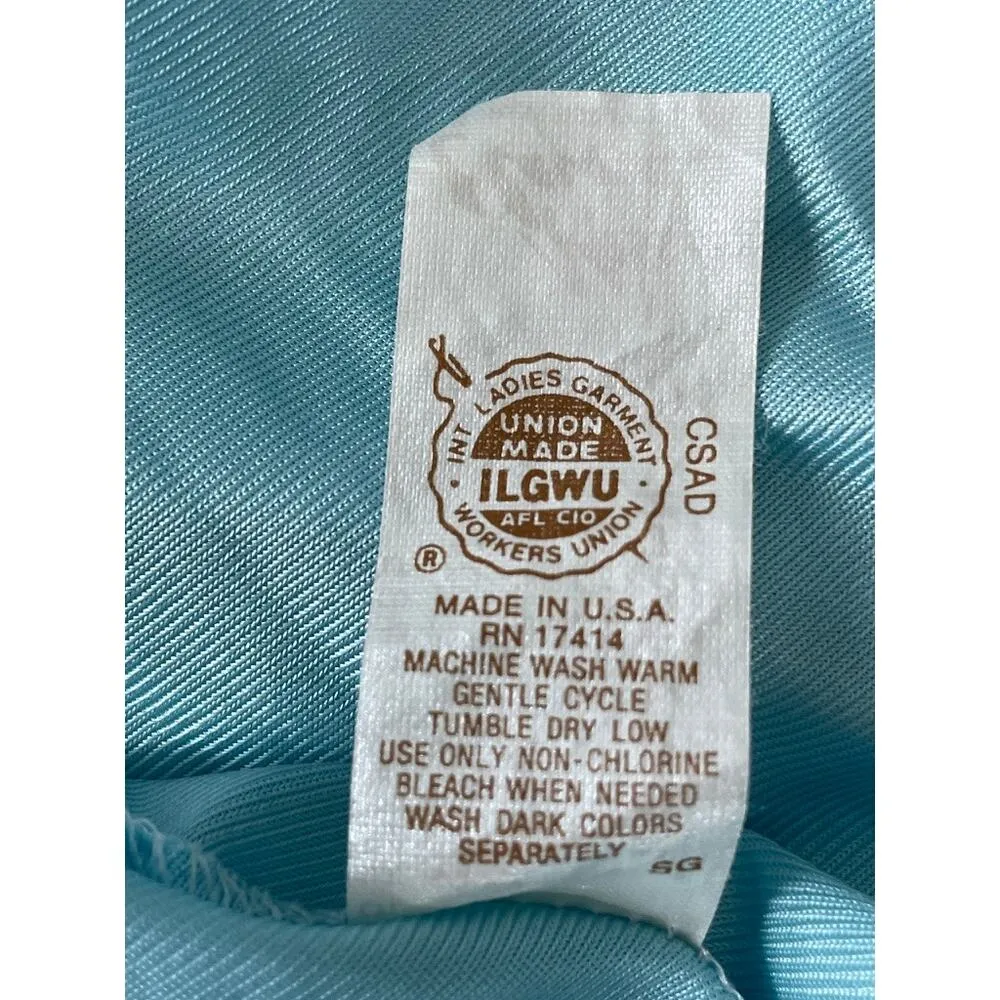 Vintage Miss Elaine Nylon Peignoir Set Gown and Robe Blue Size M - Image 9