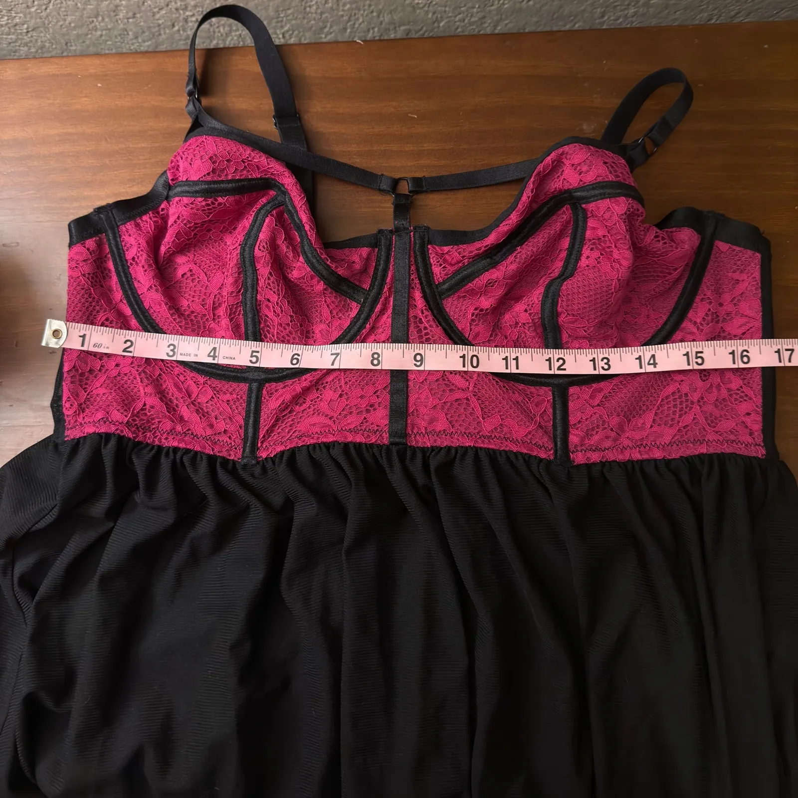 Torrid Curve Babydoll Lingerie Chemise Pink Black Lace Strappy Adjustable Size 1 - Image 5