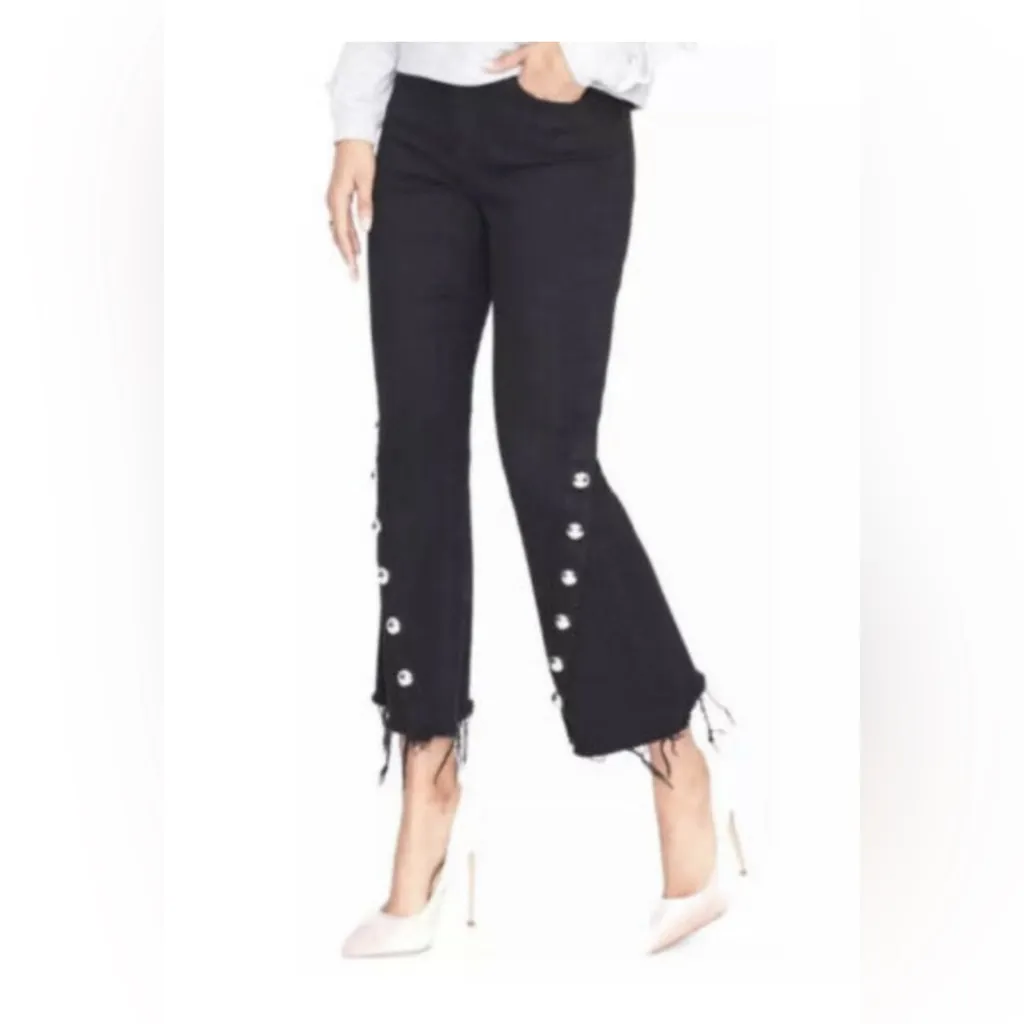 Rachel Roy Black Stretch Denim Studded High Waist Crop Flare Jeans Women's Sz 32 - Image 2