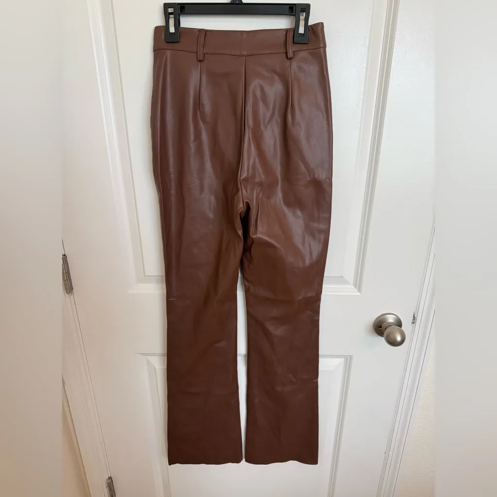 Meshki Tyra Straight Leg Faux Leather Pants XS Brown - Image 6