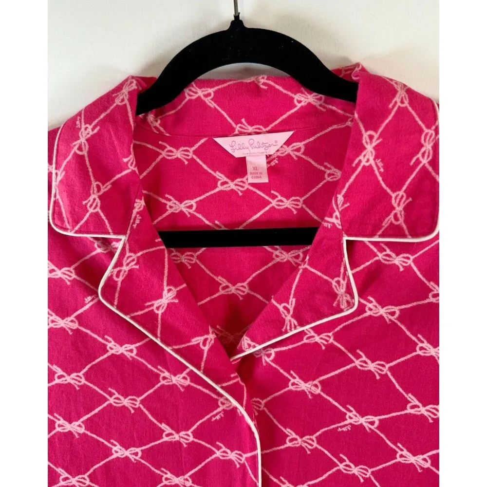 Lilly Pulitzer Womens Pajama Top Pink Button Up Shirt Long Sleeve Loungewear XL - Image 3