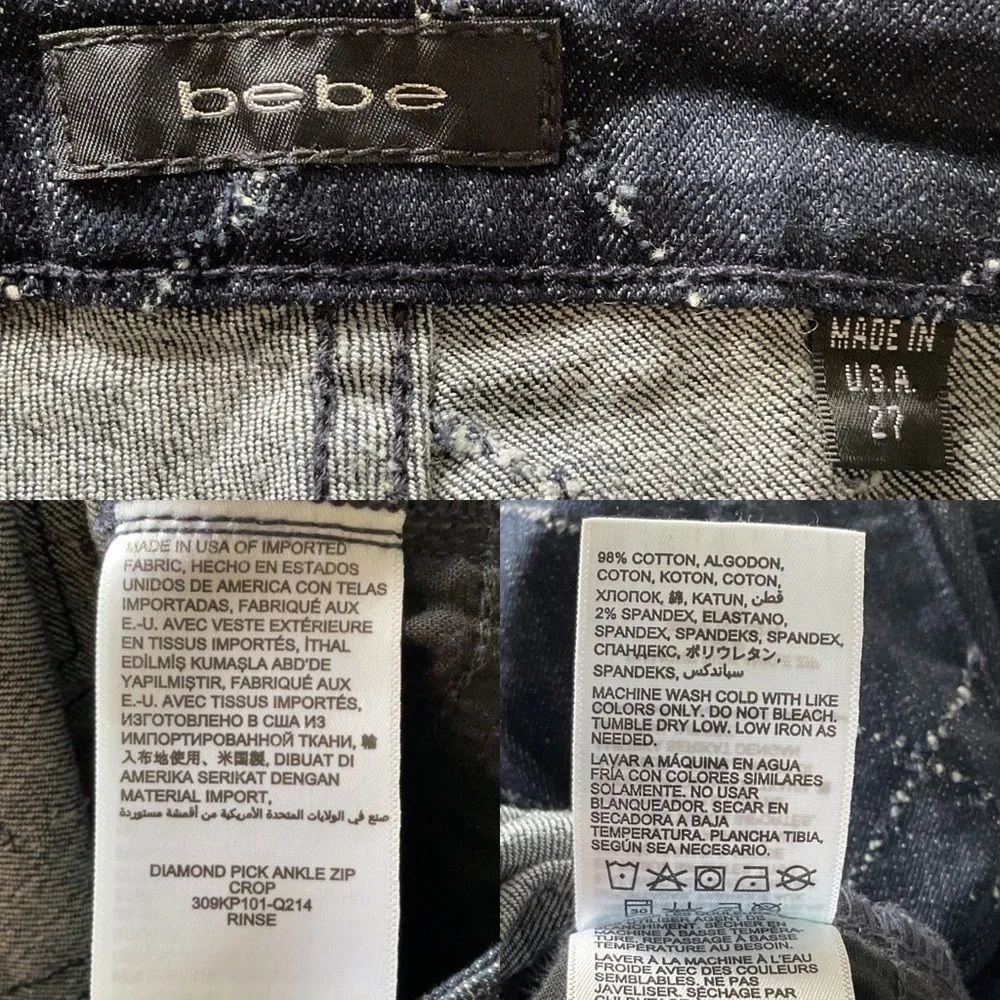 Bebe Diamond Pick Blue Dark Wash Skinny Ankle Zip Denim Jeans 27 - Image 7