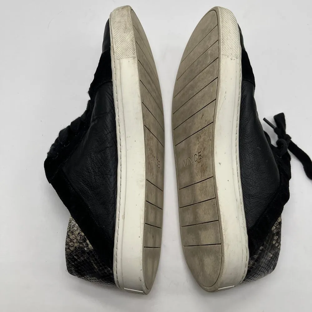 Vince Women's Anette Black Leather Suede Snakeskin Lace Up Sneakers Size 9 - Image 4